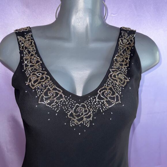 Vintage Alex Evenings Black Beaded Slip Y2K 90’s Dress Sz 8 Asymmetrical - Picture 4 of 15